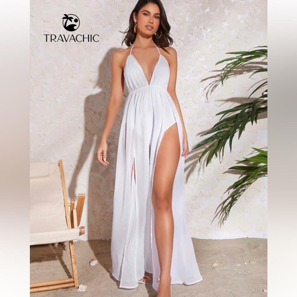 White dress with slit $20, size small.  Worn once. In perfect condition.